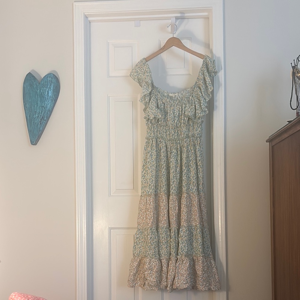 Easel Green Ruched Tiered Sundress